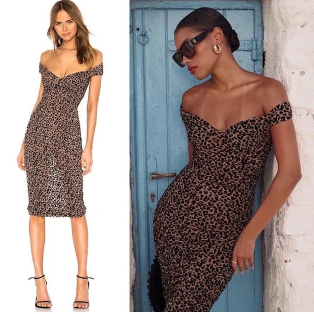 Majorelle Tabitha Midi Dress in Tan Leopard